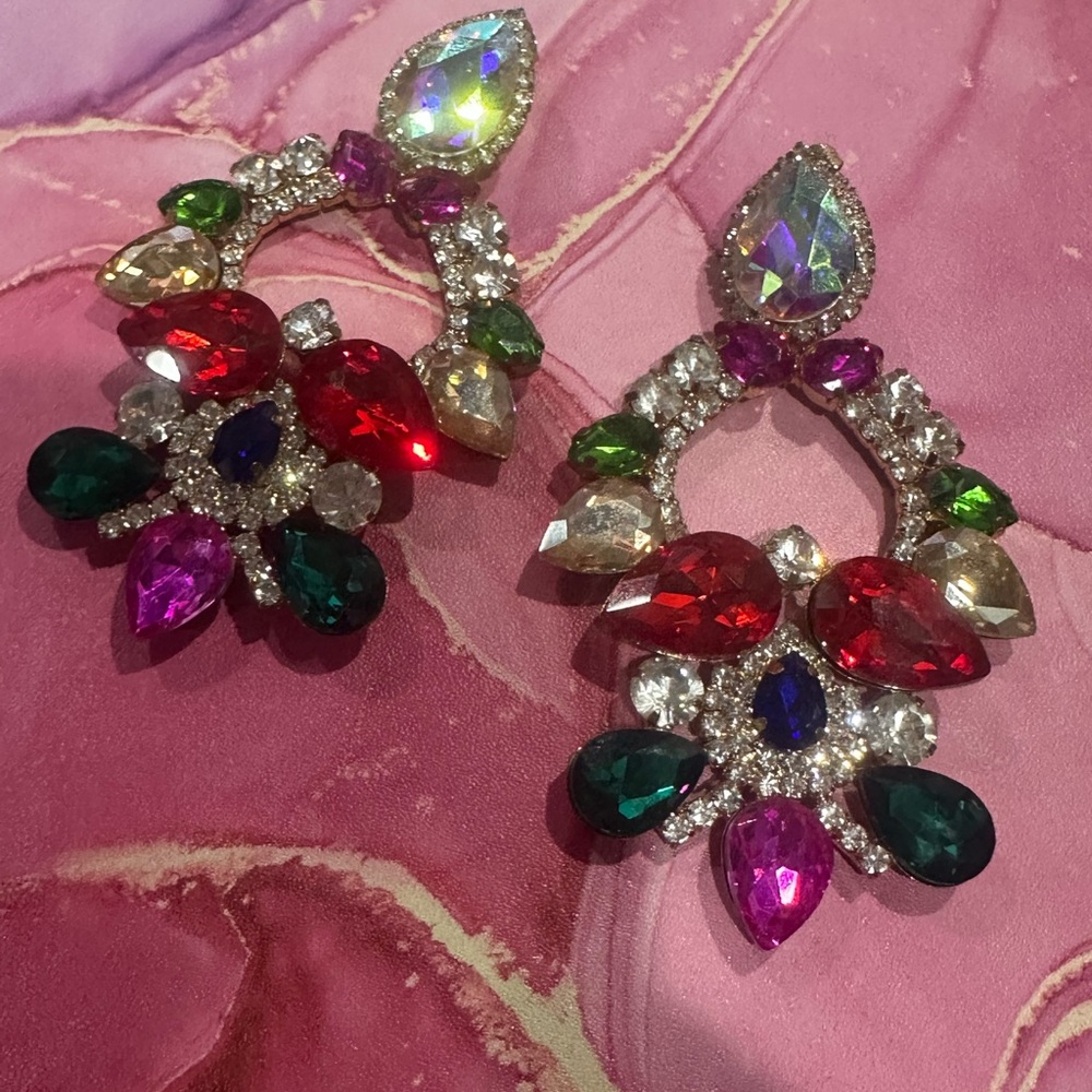 Multicolor Crystal Statement Earrings - image 1